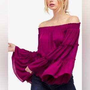 Free People Off-Shoulder Magenta Blouse